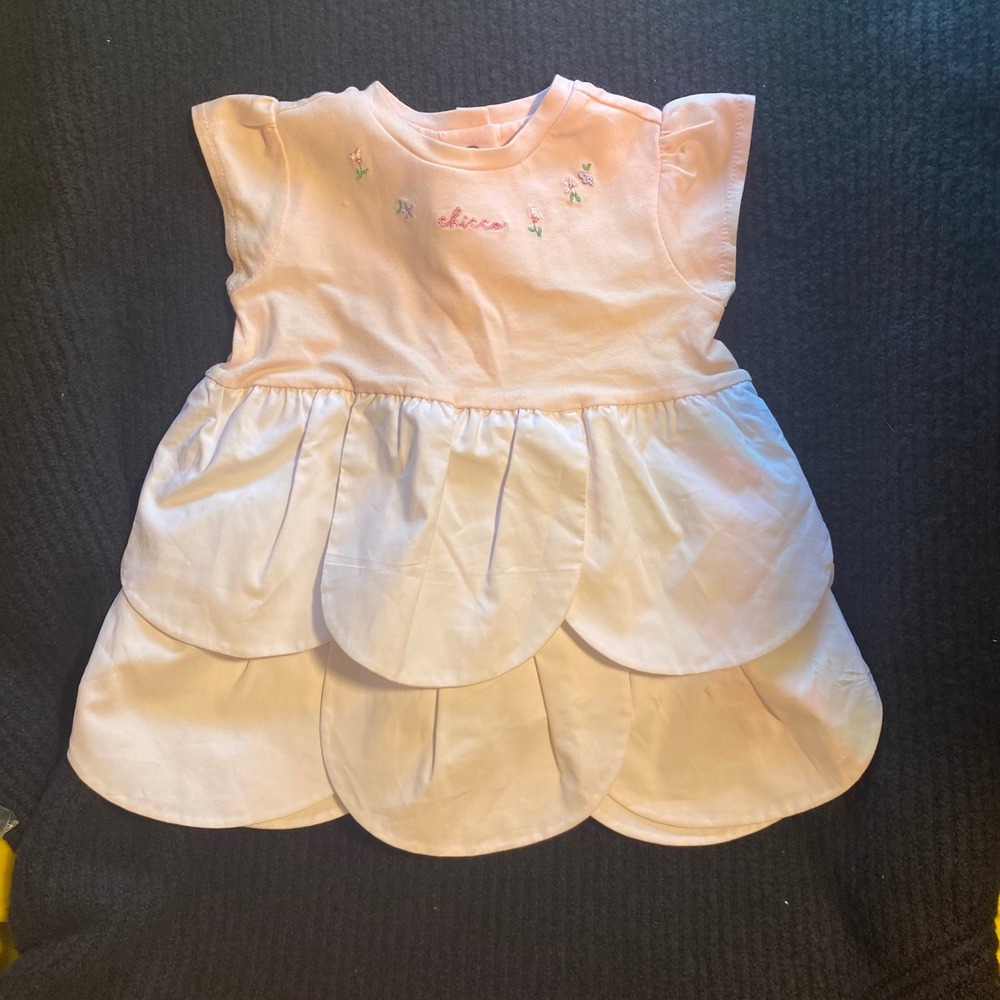 Chicco Baby Girl Pink White Petal‎ Tiered Dress Floral Embroidery 6 Months 62cm